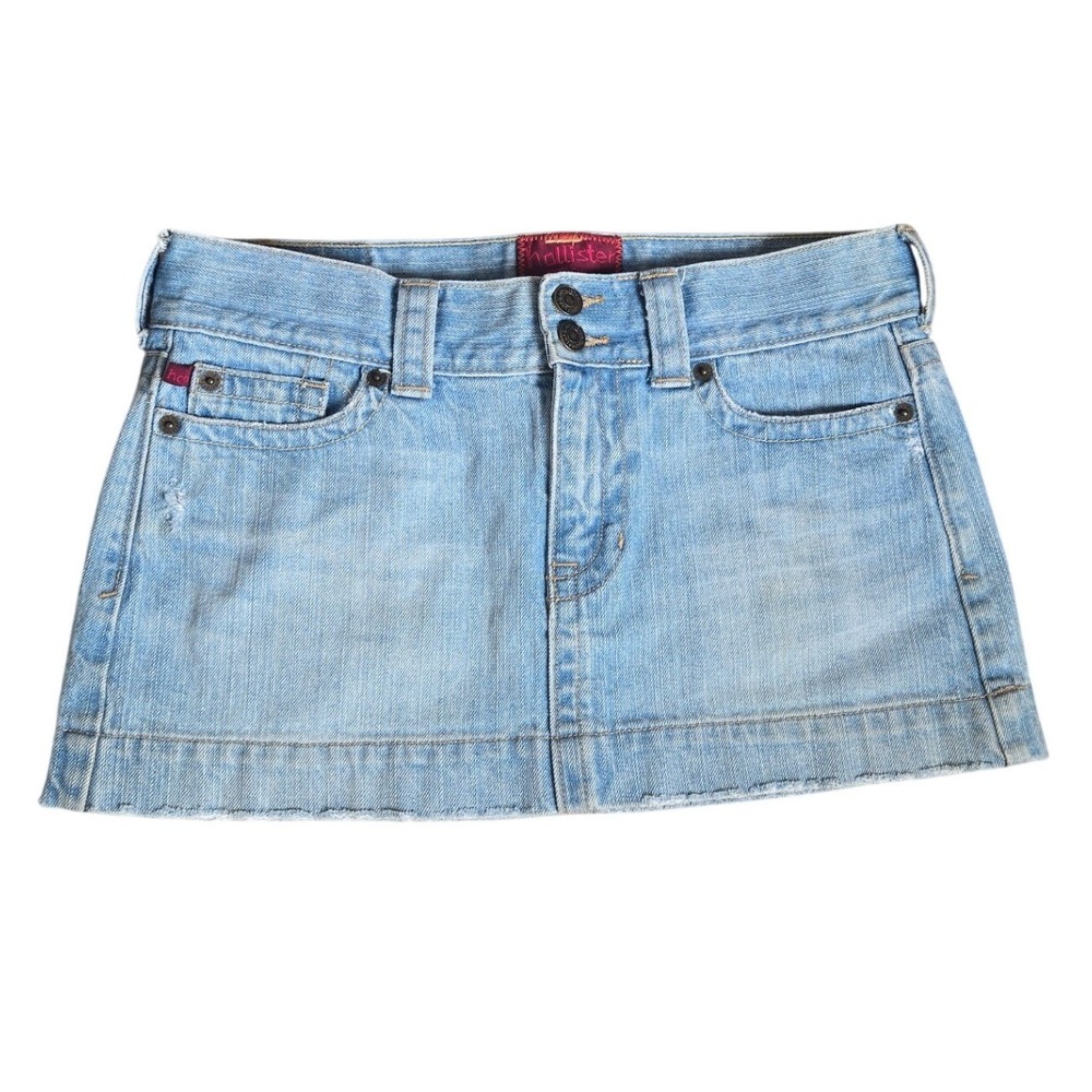 Y2K Hollister Denim Mini Micro Skirt Light Wash Low Rise Distressed Size 3